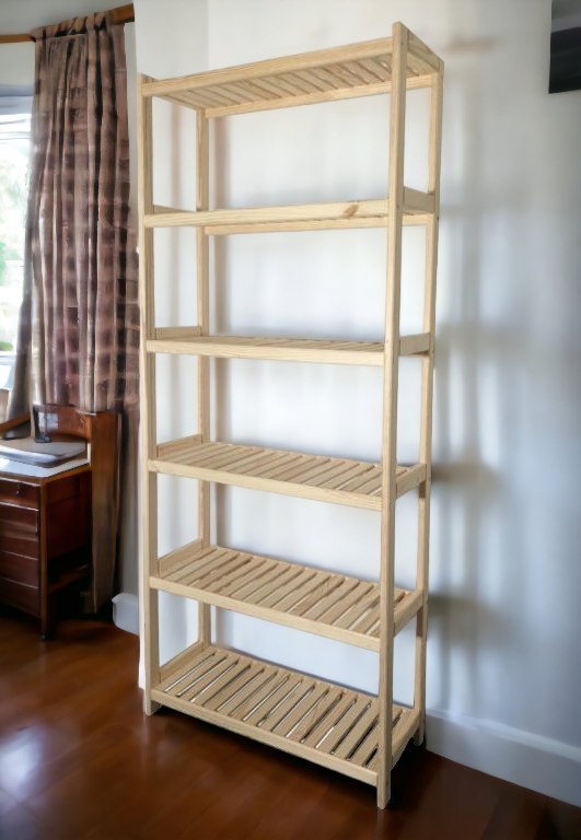 Regał drewniany z litej sosny, 6 półek, 213×80×33 cm